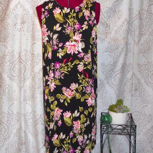 J. Jill Wearever Collection MP Black Floral Sleeveless Shift Dress